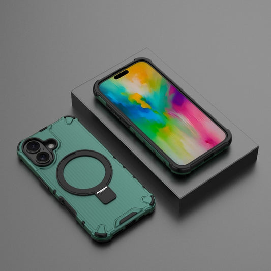 For iPhone 16 Grating Holder Shockproof Phone Case(Green) by buy2fix