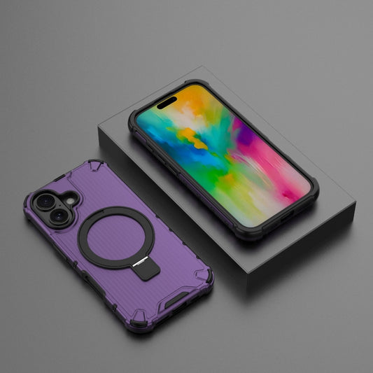 For iPhone 16 Grating Holder Shockproof Phone Case(Purple) by buy2fix