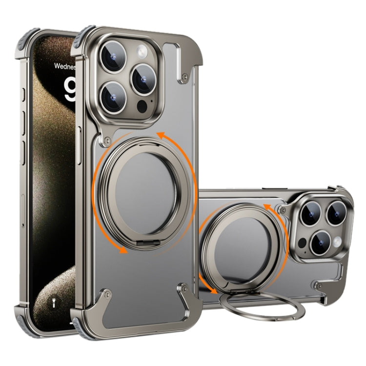 For iPhone 15 Pro 360 Degree Rotation MagSafe Stand Metal Phone Case(Frosted Silver) - iPhone 15 Pro Cases by buy2fix | Online Shopping UK | buy2fix