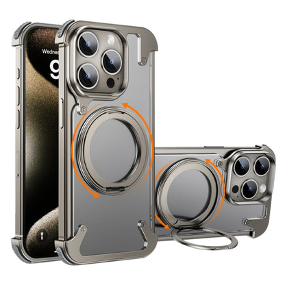 For iPhone 15 Pro 360 Degree Rotation MagSafe Stand Metal Phone Case(Frosted Silver) - iPhone 15 Pro Cases by buy2fix | Online Shopping UK | buy2fix