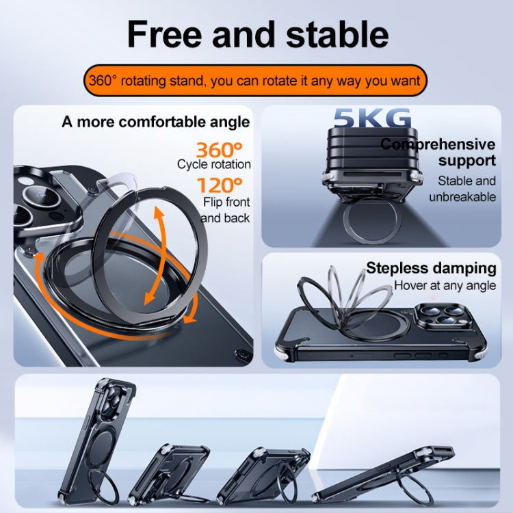 For iPhone 15 Pro Max 360 Degree Rotation MagSafe Stand Metal Phone Case(Frosted Silver) - iPhone 15 Pro Max Cases by buy2fix | Online Shopping UK | buy2fix