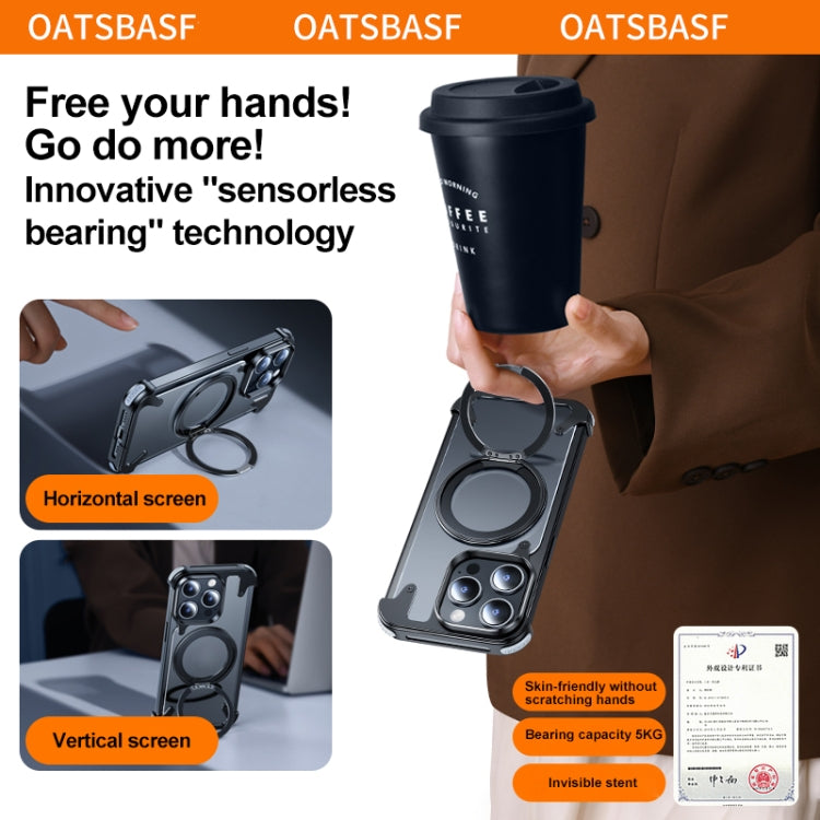 For iPhone 15 Pro Max 360 Degree Rotation MagSafe Stand Metal Phone Case(Leather Silver) - iPhone 15 Pro Max Cases by buy2fix | Online Shopping UK | buy2fix