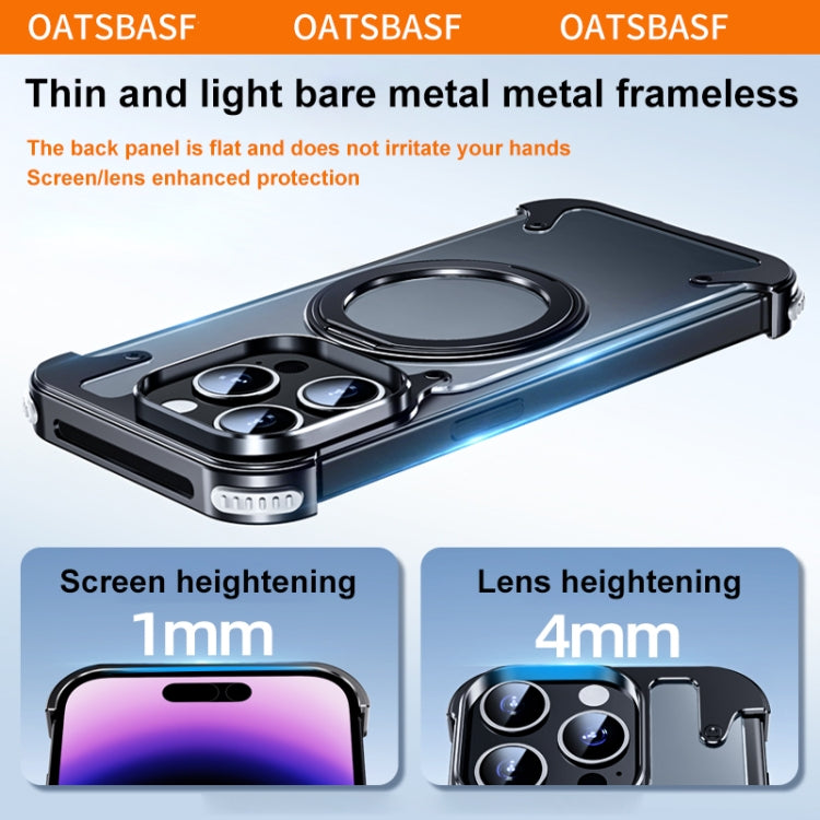 For iPhone 15 Pro Max 360 Degree Rotation MagSafe Stand Metal Phone Case(Leather Black) - iPhone 15 Pro Max Cases by buy2fix | Online Shopping UK | buy2fix