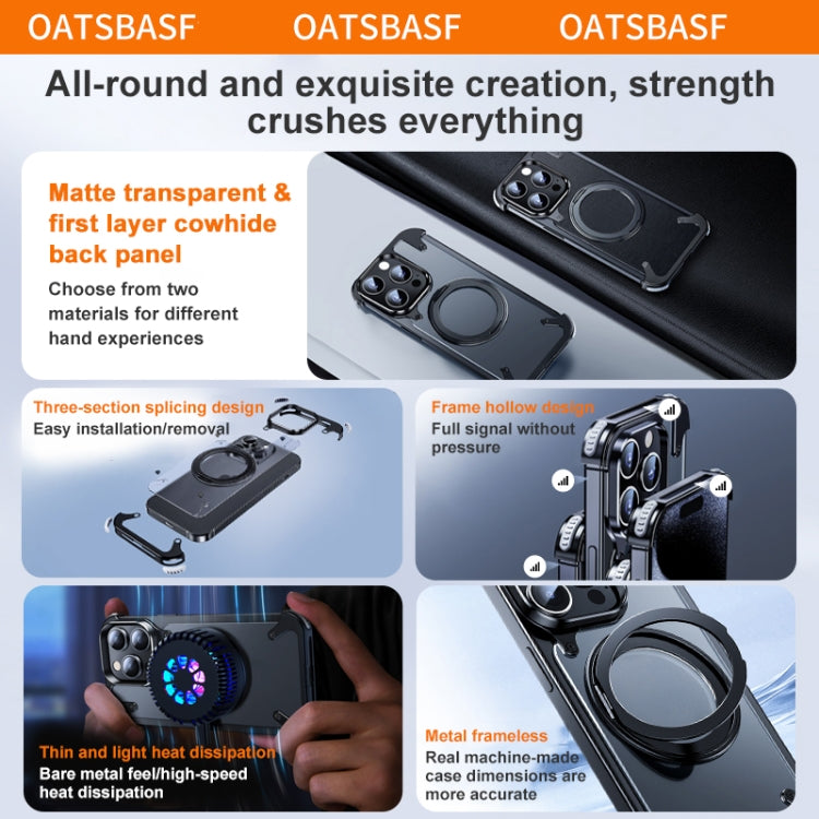 For iPhone 15 Pro Max 360 Degree Rotation MagSafe Stand Metal Phone Case(Leather Black) - iPhone 15 Pro Max Cases by buy2fix | Online Shopping UK | buy2fix