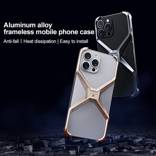 For iPhone 13 / 14 Frameless X-shaped Metal Phone Case(Titanium Gold) by buy2fix