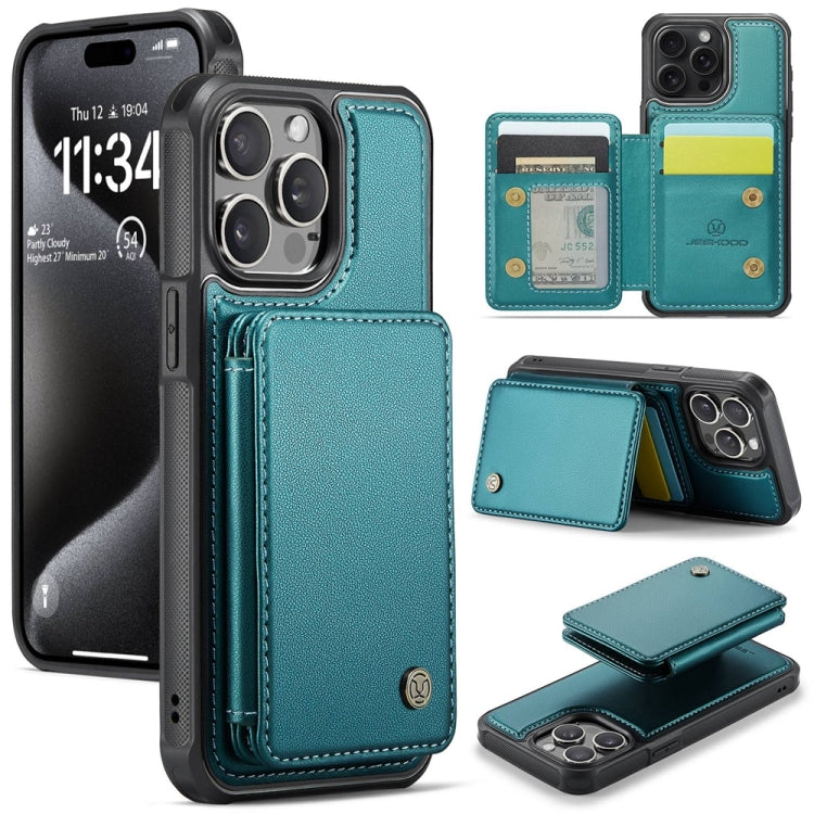 For iPhone 15 Pro JEEHOOD J05 Business Magnetic Style RFID Leather Phone Case(Blue Green) - iPhone 15 Pro Cases by JEEHOOD | Online Shopping UK | buy2fix