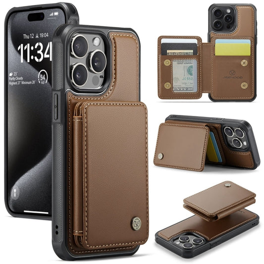 For iPhone 15 Pro JEEHOOD J05 Business Magnetic Style RFID Leather Phone Case(Brown) - iPhone 15 Pro Cases by JEEHOOD | Online Shopping UK | buy2fix