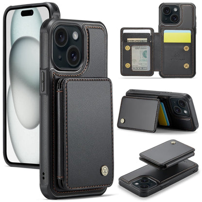 For iPhone 15 Plus JEEHOOD J05 Business Magnetic Style RFID Leather Phone Case(Black) - iPhone 15 Plus Cases by JEEHOOD | Online Shopping UK | buy2fix