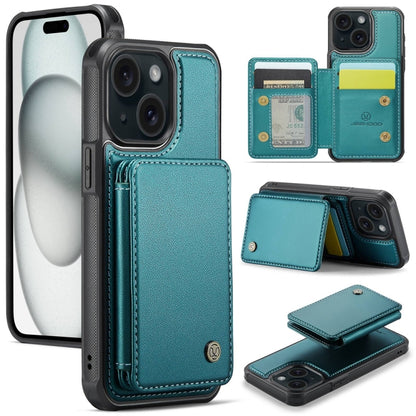 For iPhone 15 Plus JEEHOOD J05 Business Magnetic Style RFID Leather Phone Case(Blue Green) - iPhone 15 Plus Cases by JEEHOOD | Online Shopping UK | buy2fix