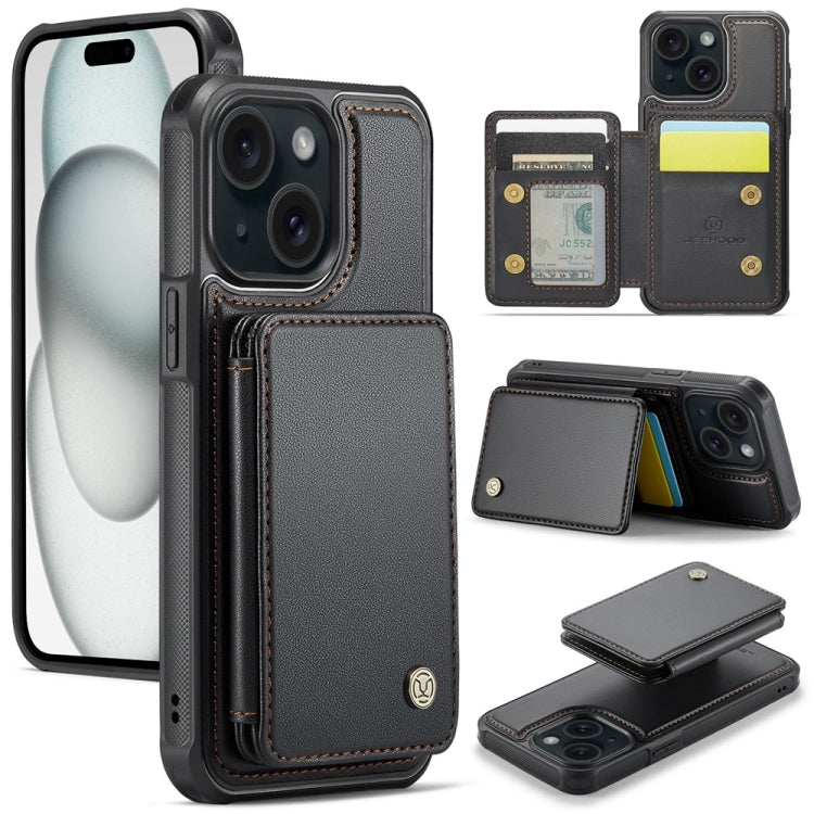 For iPhone 15 JEEHOOD J05 Business Magnetic Style RFID Leather Phone Case(Black) - iPhone 15 Cases by JEEHOOD | Online Shopping UK | buy2fix