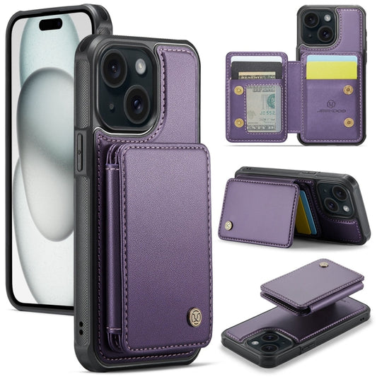 For iPhone 15 JEEHOOD J05 Business Magnetic Style RFID Leather Phone Case(Purple) - iPhone 15 Cases by JEEHOOD | Online Shopping UK | buy2fix