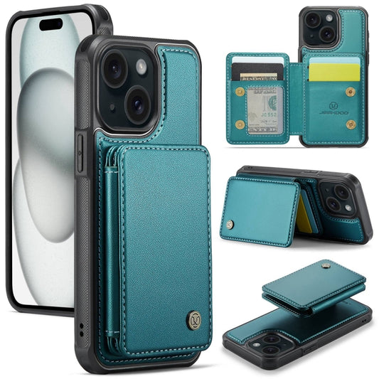 For iPhone 15 JEEHOOD J05 Business Magnetic Style RFID Leather Phone Case(Blue Green) - iPhone 15 Cases by JEEHOOD | Online Shopping UK | buy2fix