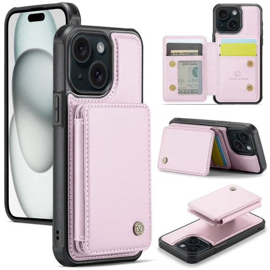 For iPhone 15 JEEHOOD J05 Business Magnetic Style RFID Leather Phone Case(Pink) - iPhone 15 Cases by JEEHOOD | Online Shopping UK | buy2fix
