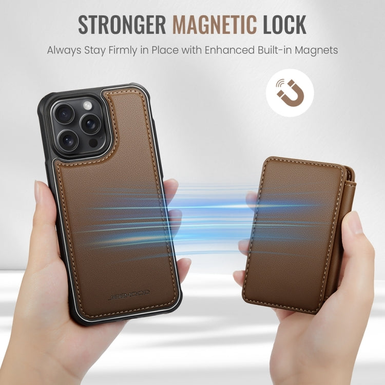 For iPhone 15 JEEHOOD J05 Business Magnetic Style RFID Leather Phone Case(Brown) - iPhone 15 Cases by JEEHOOD | Online Shopping UK | buy2fix
