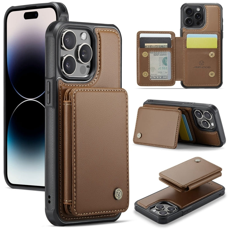 For iPhone 14 Pro Max JEEHOOD J05 Business Magnetic Style RFID Leather Phone Case(Brown) - iPhone 14 Pro Max Cases by JEEHOOD | Online Shopping UK | buy2fix