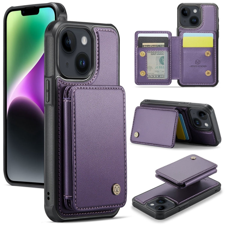 For iPhone 14 Plus JEEHOOD J05 Business Magnetic Style RFID Leather Phone Case(Purple) - iPhone 14 Plus Cases by JEEHOOD | Online Shopping UK | buy2fix