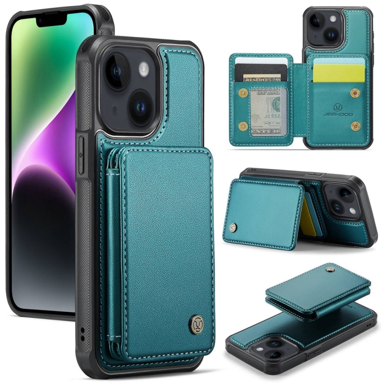 For iPhone 14 Plus JEEHOOD J05 Business Magnetic Style RFID Leather Phone Case(Blue Green) - iPhone 14 Plus Cases by JEEHOOD | Online Shopping UK | buy2fix