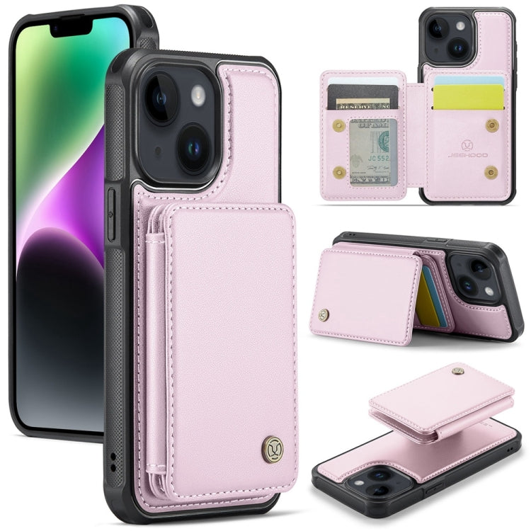 For iPhone 14 Plus JEEHOOD J05 Business Magnetic Style RFID Leather Phone Case(Pink) - iPhone 14 Plus Cases by JEEHOOD | Online Shopping UK | buy2fix