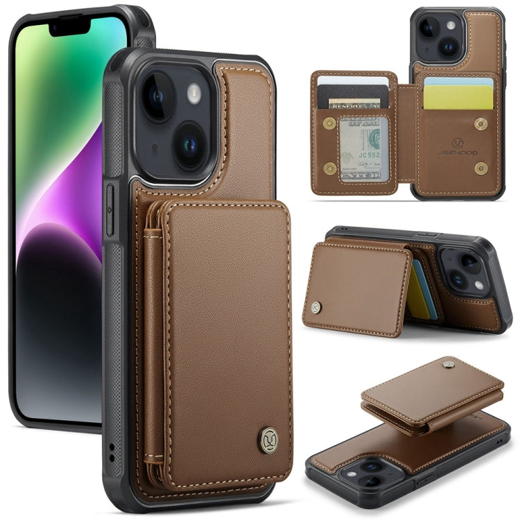 For iPhone 14 JEEHOOD J05 Business Magnetic Style RFID Leather Phone Case(Brown) - iPhone 14 Cases by JEEHOOD | Online Shopping UK | buy2fix