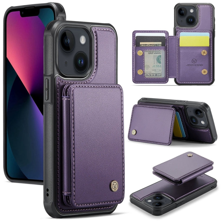 For iPhone 13 JEEHOOD J05 Business Magnetic Style RFID Leather Phone Case(Purple) - iPhone 13 Cases by JEEHOOD | Online Shopping UK | buy2fix