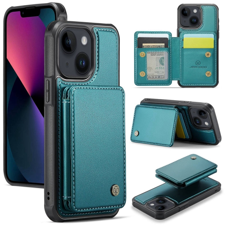 For iPhone 13 JEEHOOD J05 Business Magnetic Style RFID Leather Phone Case(Blue Green) - iPhone 13 Cases by JEEHOOD | Online Shopping UK | buy2fix