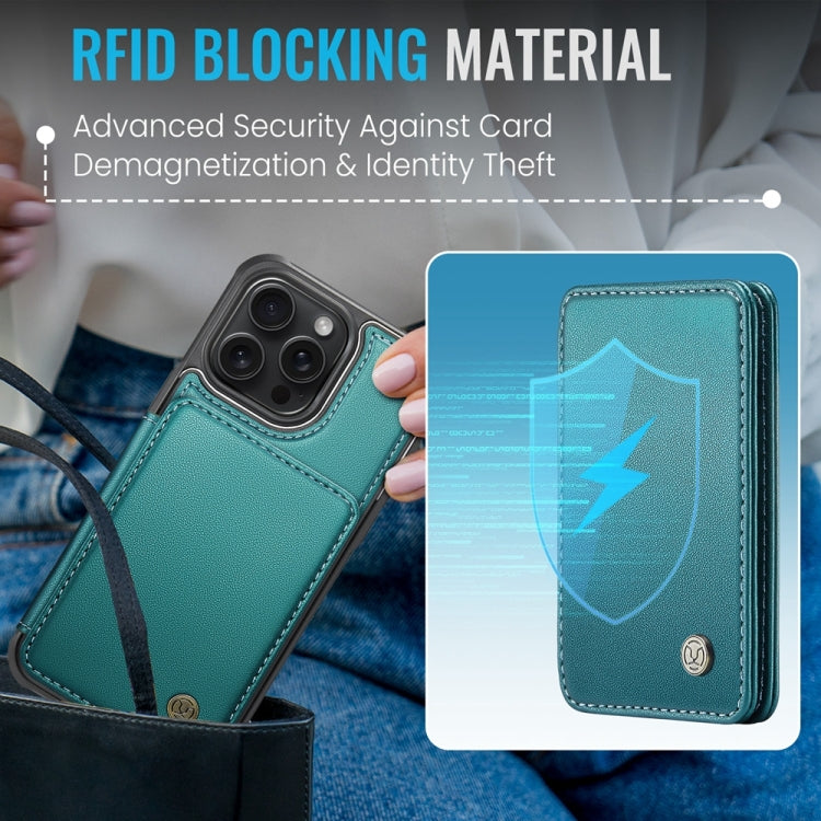 For iPhone 12 / 12 Pro JEEHOOD J05 Business Magnetic Style RFID Leather Phone Case(Blue Green) - iPhone 12 / 12 Pro Cases by JEEHOOD | Online Shopping UK | buy2fix