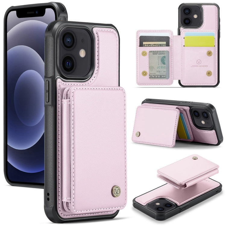 For iPhone 12 / 12 Pro JEEHOOD J05 Business Magnetic Style RFID Leather Phone Case(Pink) - iPhone 12 / 12 Pro Cases by JEEHOOD | Online Shopping UK | buy2fix