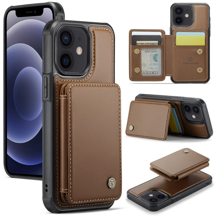 For iPhone 12 / 12 Pro JEEHOOD J05 Business Magnetic Style RFID Leather Phone Case(Brown) - iPhone 12 / 12 Pro Cases by JEEHOOD | Online Shopping UK | buy2fix