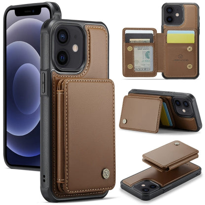 For iPhone 12 / 12 Pro JEEHOOD J05 Business Magnetic Style RFID Leather Phone Case(Brown) - iPhone 12 / 12 Pro Cases by JEEHOOD | Online Shopping UK | buy2fix