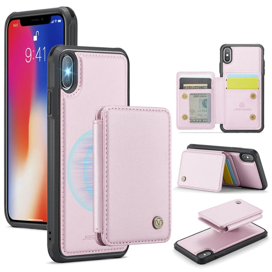 For iPhone X / XS JEEHOOD J05 Business Magnetic Style RFID Leather Phone Case(Pink) - More iPhone Cases by JEEHOOD | Online Shopping UK | buy2fix