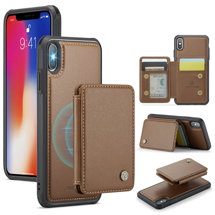 For iPhone X / XS JEEHOOD J05 Business Magnetic Style RFID Leather Phone Case(Brown) - More iPhone Cases by JEEHOOD | Online Shopping UK | buy2fix