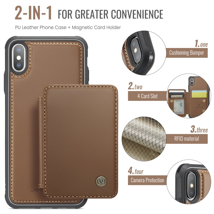 For iPhone X / XS JEEHOOD J05 Business Magnetic Style RFID Leather Phone Case(Brown) - More iPhone Cases by JEEHOOD | Online Shopping UK | buy2fix