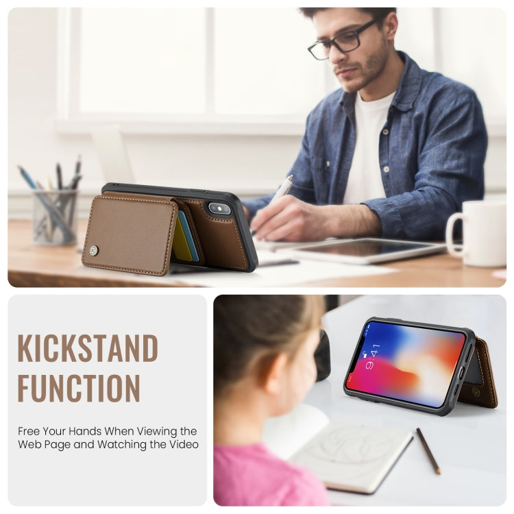 For iPhone X / XS JEEHOOD J05 Business Magnetic Style RFID Leather Phone Case(Brown) - More iPhone Cases by JEEHOOD | Online Shopping UK | buy2fix