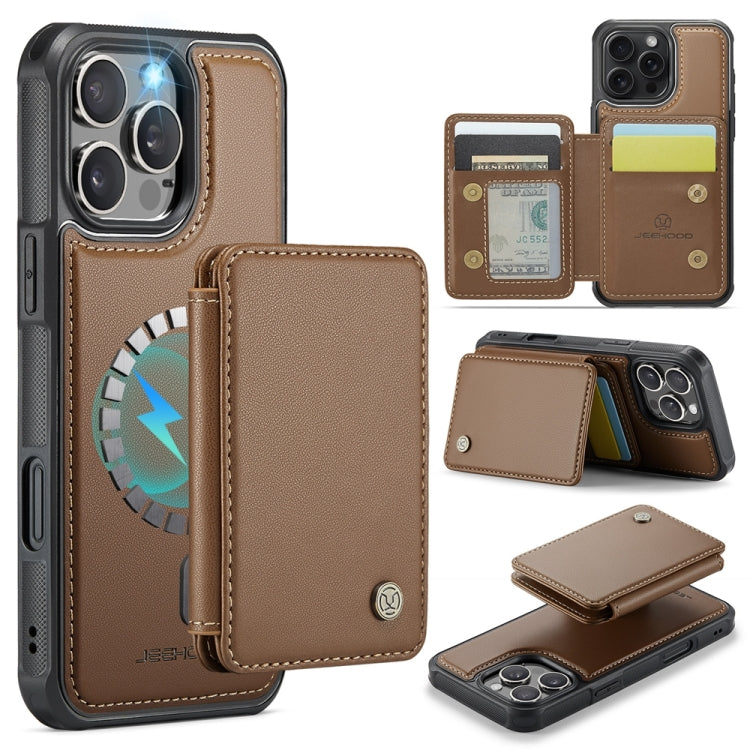 For iPhone 16 Pro Max JEEHOOD J05 Business Magnetic Style RFID Leather Phone Case(Brown) - iPhone 16 Pro Max Cases by JEEHOOD | Online Shopping UK | buy2fix