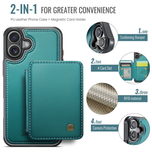 For iPhone 16 JEEHOOD J05 Business Magnetic Style RFID Leather Phone Case(Blue Green) by JEEHOOD