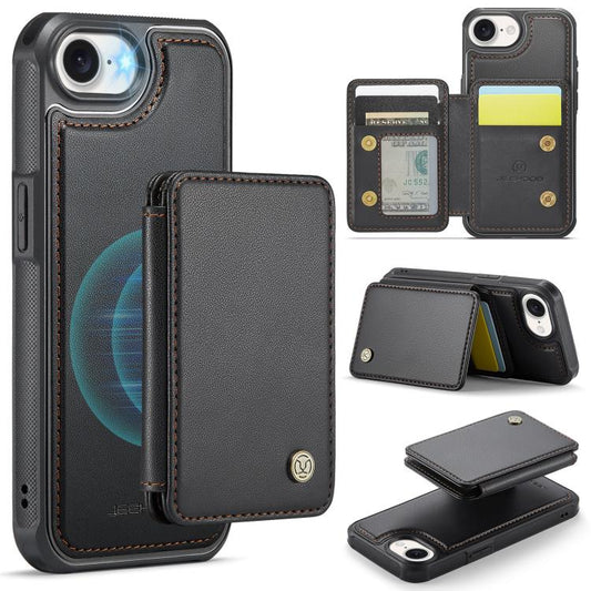 For iPhone 16e JEEHOOD J05 Business Magnetic Style RFID Leather Phone Case(Black) - iPhone 16e Cases by JEEHOOD | Online Shopping UK | buy2fix