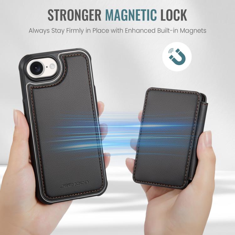 For iPhone 16e JEEHOOD J05 Business Magnetic Style RFID Leather Phone Case(Black) - iPhone 16e Cases by JEEHOOD | Online Shopping UK | buy2fix