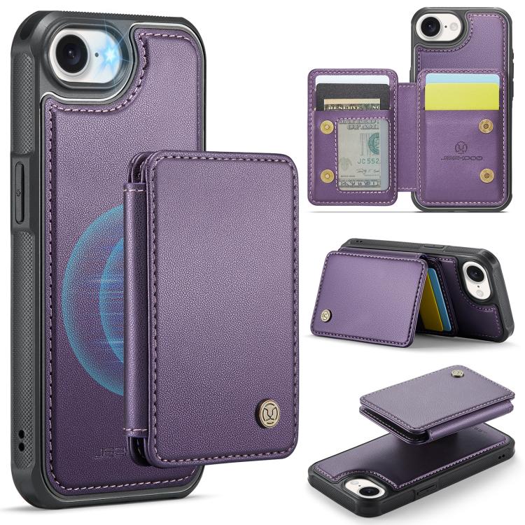 For iPhone 16e JEEHOOD J05 Business Magnetic Style RFID Leather Phone Case(Purple) - iPhone 16e Cases by JEEHOOD | Online Shopping UK | buy2fix