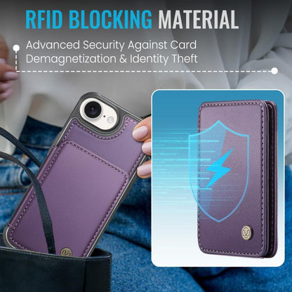 For iPhone 16e JEEHOOD J05 Business Magnetic Style RFID Leather Phone Case(Purple) - iPhone 16e Cases by JEEHOOD | Online Shopping UK | buy2fix