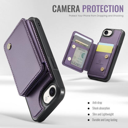 For iPhone 16e JEEHOOD J05 Business Magnetic Style RFID Leather Phone Case(Purple) - iPhone 16e Cases by JEEHOOD | Online Shopping UK | buy2fix