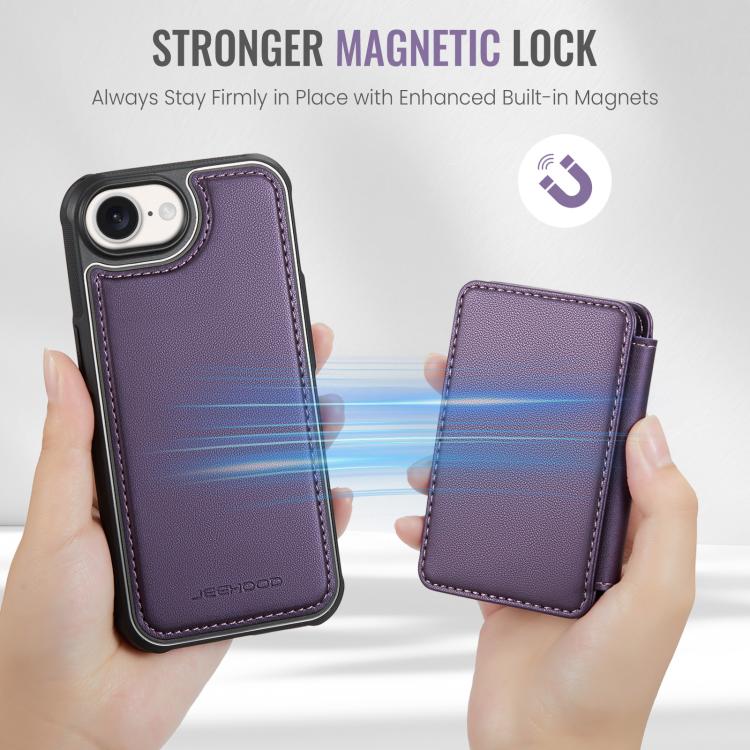 For iPhone 16e JEEHOOD J05 Business Magnetic Style RFID Leather Phone Case(Purple) - iPhone 16e Cases by JEEHOOD | Online Shopping UK | buy2fix