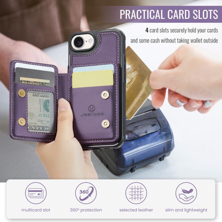 For iPhone 16e JEEHOOD J05 Business Magnetic Style RFID Leather Phone Case(Purple) - iPhone 16e Cases by JEEHOOD | Online Shopping UK | buy2fix