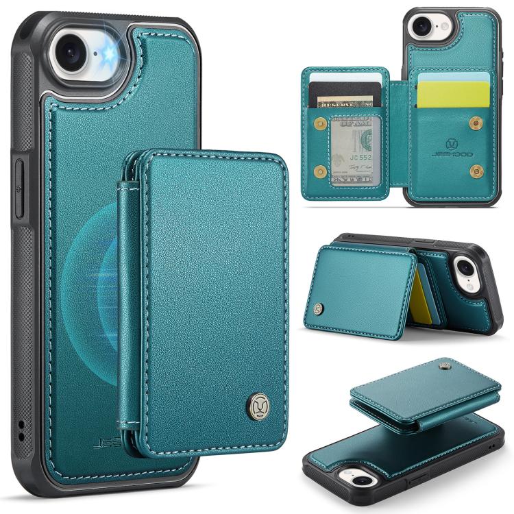 For iPhone 16e JEEHOOD J05 Business Magnetic Style RFID Leather Phone Case(Blue Green) - iPhone 16e Cases by JEEHOOD | Online Shopping UK | buy2fix