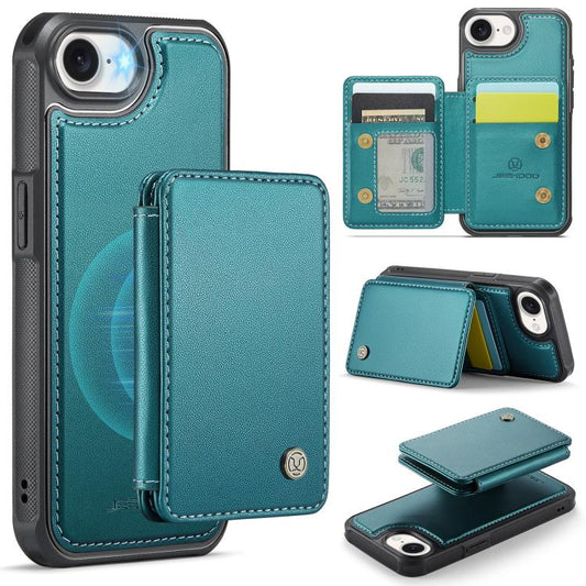 For iPhone 16e JEEHOOD J05 Business Magnetic Style RFID Leather Phone Case(Blue Green) - iPhone 16e Cases by JEEHOOD | Online Shopping UK | buy2fix