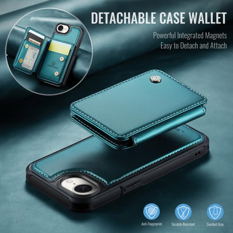 For iPhone 16e JEEHOOD J05 Business Magnetic Style RFID Leather Phone Case(Blue Green) - iPhone 16e Cases by JEEHOOD | Online Shopping UK | buy2fix