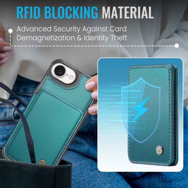 For iPhone 16e JEEHOOD J05 Business Magnetic Style RFID Leather Phone Case(Blue Green) - iPhone 16e Cases by JEEHOOD | Online Shopping UK | buy2fix