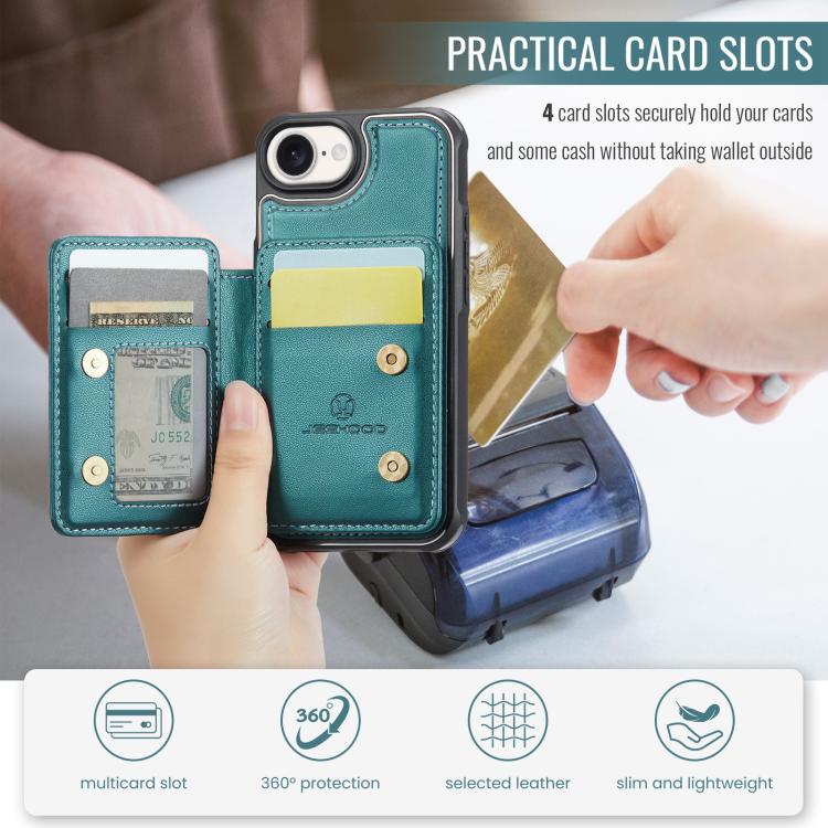 For iPhone 16e JEEHOOD J05 Business Magnetic Style RFID Leather Phone Case(Blue Green) - iPhone 16e Cases by JEEHOOD | Online Shopping UK | buy2fix