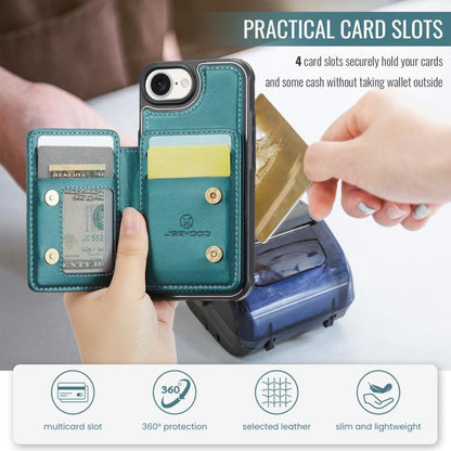 For iPhone 16e JEEHOOD J05 Business Magnetic Style RFID Leather Phone Case(Blue Green) - iPhone 16e Cases by JEEHOOD | Online Shopping UK | buy2fix