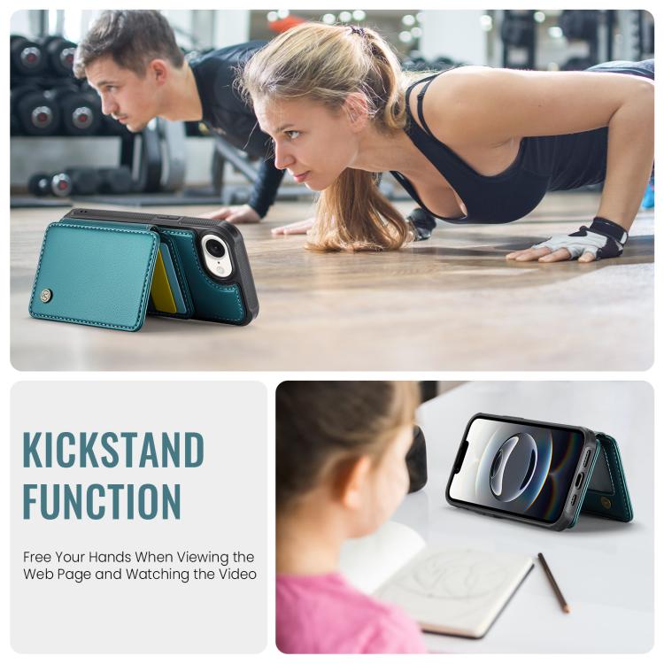 For iPhone 16e JEEHOOD J05 Business Magnetic Style RFID Leather Phone Case(Blue Green) - iPhone 16e Cases by JEEHOOD | Online Shopping UK | buy2fix