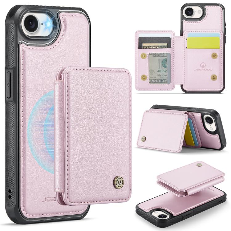 For iPhone 16e JEEHOOD J05 Business Magnetic Style RFID Leather Phone Case(Pink) - iPhone 16e Cases by JEEHOOD | Online Shopping UK | buy2fix